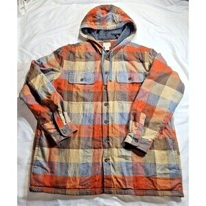 LL Bean Flannel Shacket Shirt Mens XLARGE XL blue tan red Hooded Fleece Lined